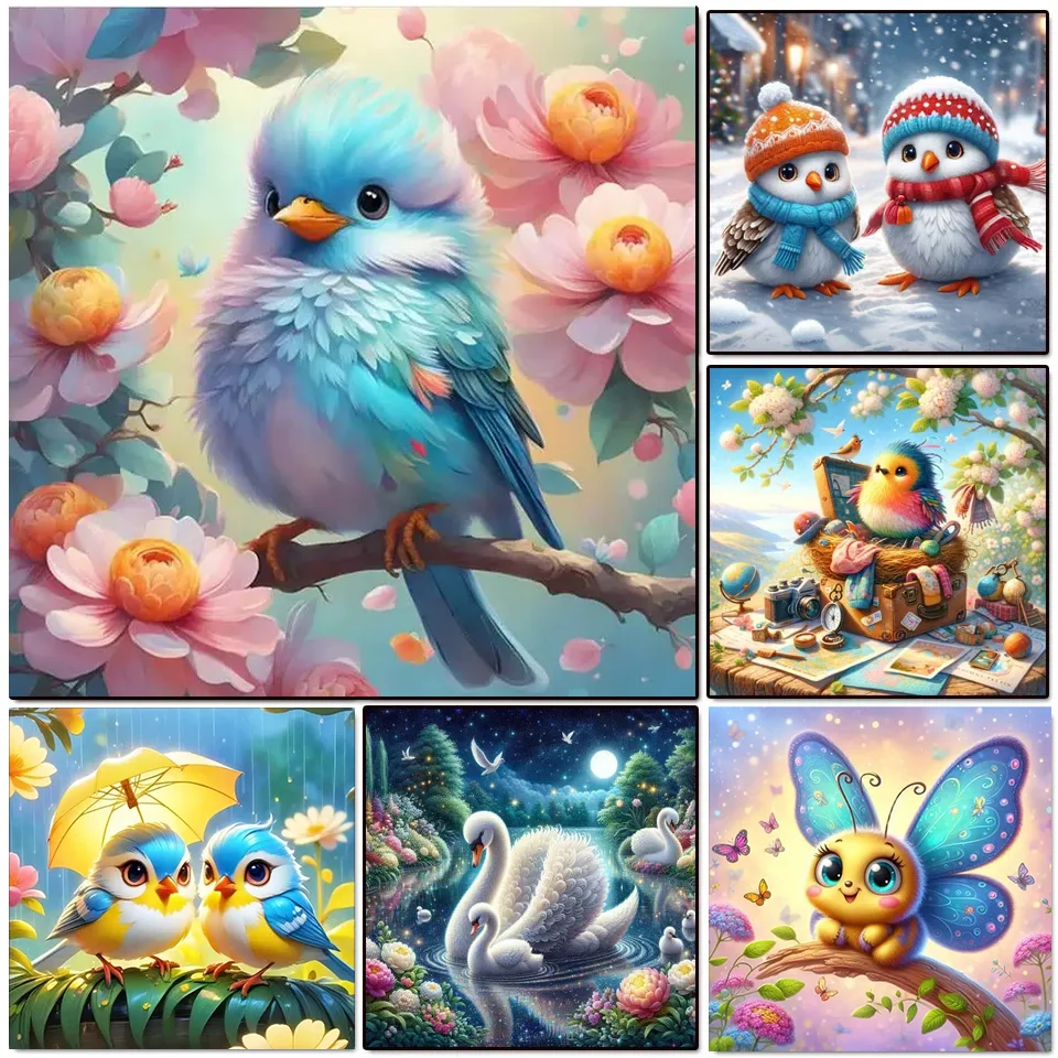 New AB Diy Diamond Painting Animal Bird Squirrels Swans Full Diamond Art Embroidery Flower Cross Stitch Kit Home Decoration Gift