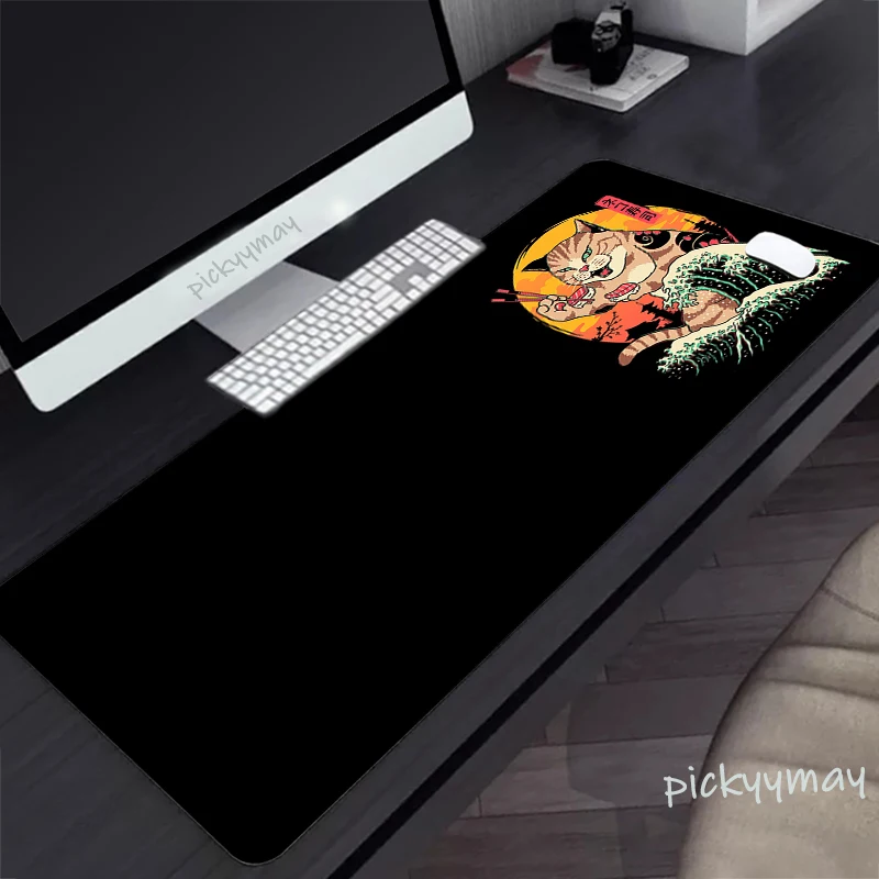 Nhật Bản Samurai Mèo Chuột Lớn Thảm Nghệ Thuật Mousepad Lớn Đen Mousepads Bàn Phím Cao Su Tặng Lót Chuột Để Bàn HD Miếng Lót Chuột 900x400