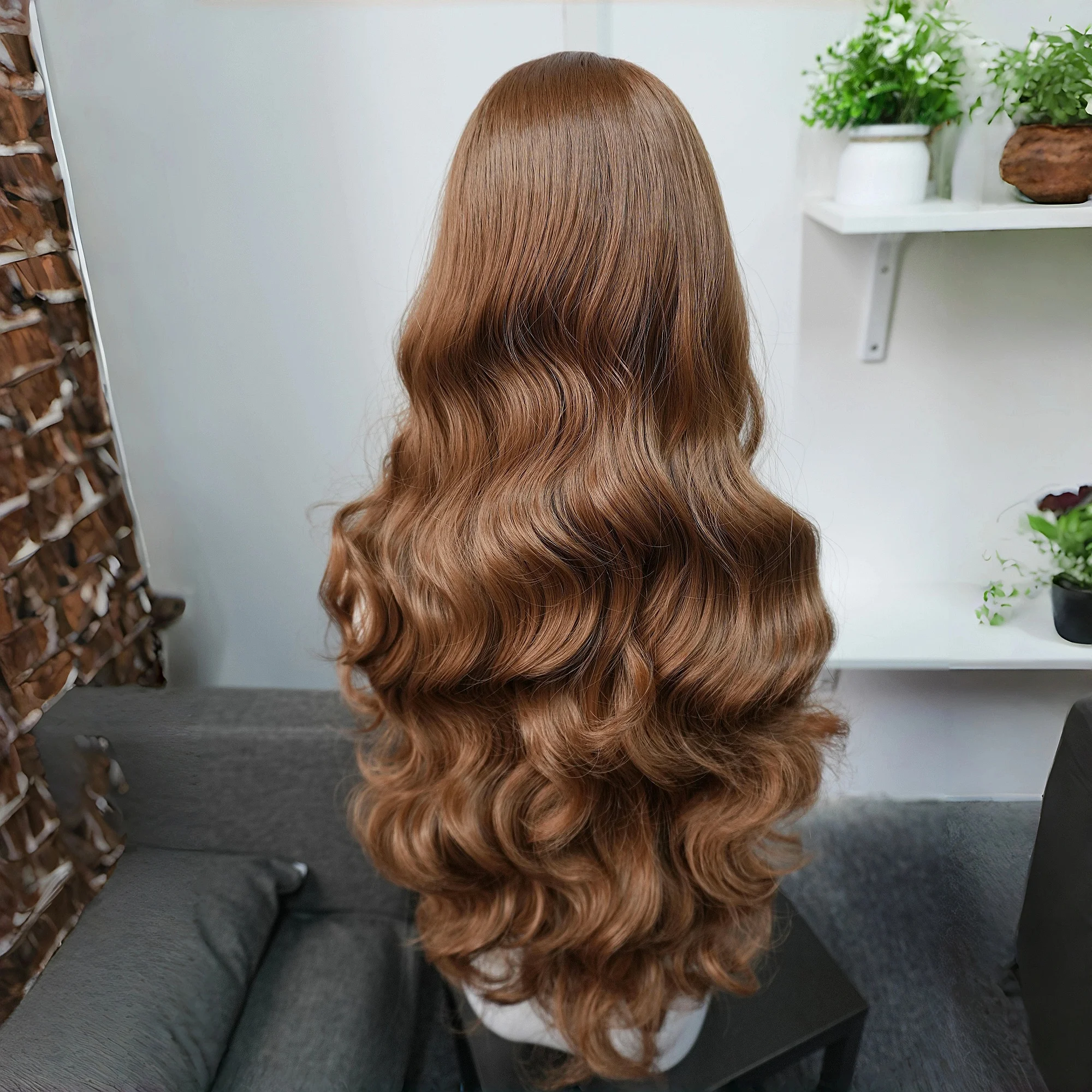 Rose Honey Brown Wig for Women 26inch Body Wavy 13*4 HD Lace Front Wig Cute Synthetic Wigs Free Part Lolita Wigs for Daily Use