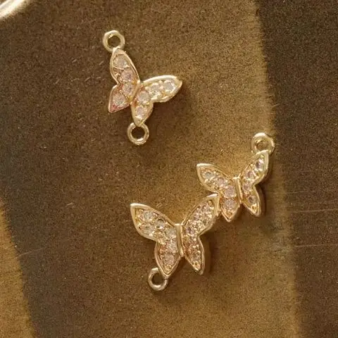 

Элегантный медный двойной кулон из настоящего золота, аксессуар ручной работы «сделай сам», слегка установка соединения-бабочки