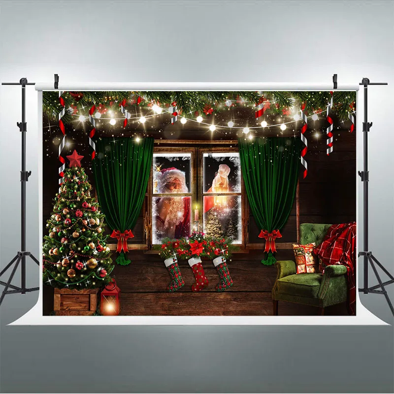 크리스마스 밤 사진 배경 산타 크리스마스 트리 양말 사진 소품, 어린이 초상화 사진 스튜디오 사진 배경