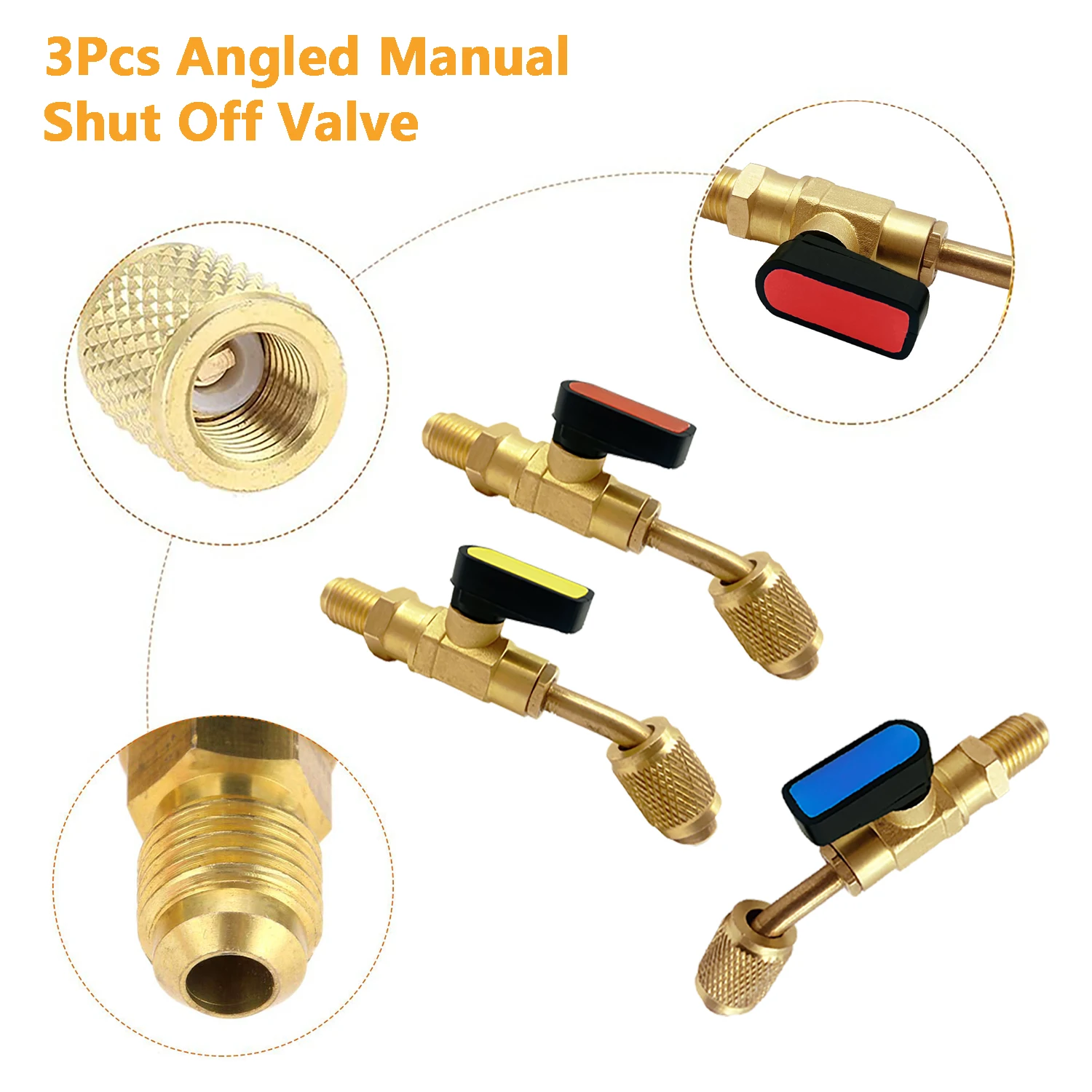 Angled Shut-Off Ball Valve Adapter Air Conditioning Refrigerant Ball Valve Fit for HVAC R134A R22 Charging Hoses AC Refrigerant