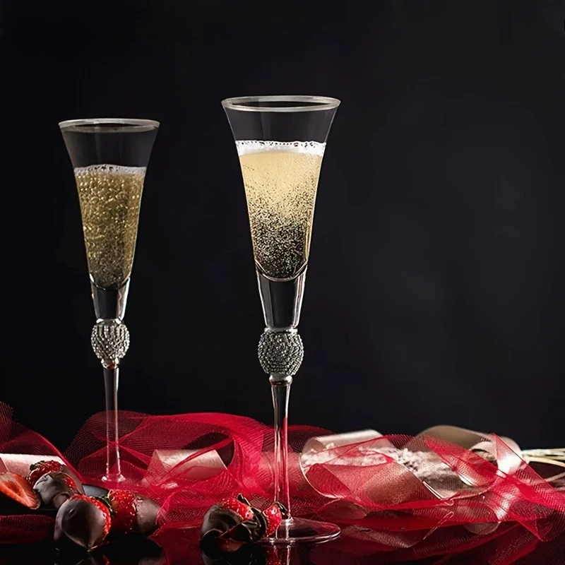 

Elegant Crystal Cup European Luxury Diamond Gold Rim Wine Glass Champagne Cocktail Glass High Foot