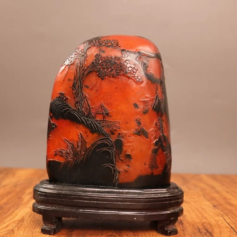 

Treasured red field yellowstone seal, crow skin fine carving, thin old idle chapter, rough stone carving
