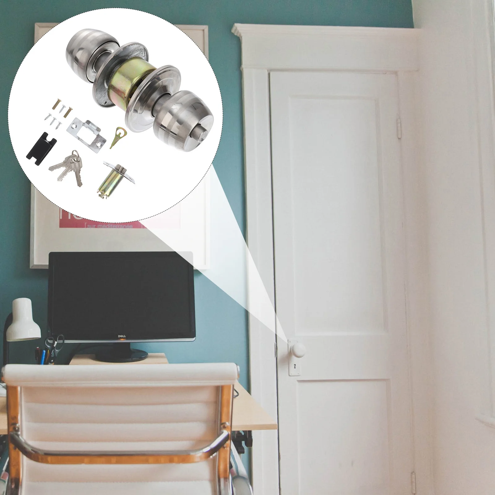 

1 set 1 Set Stainless Steel Spherical Lock Knob For Home Room Door Durable Bathroom Bedroom Study Use Smooth Reliable Handle