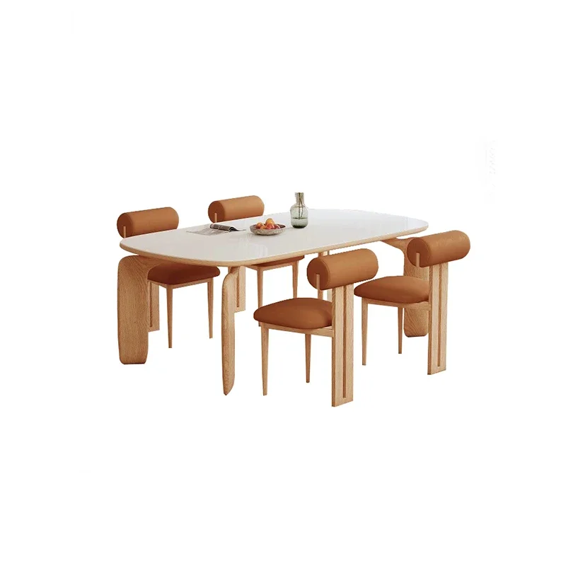 

Cream Style Rock Slab Dining Table And Chairs Modern Minimalist Home Ash Wood Square Scandinavian Solid Wood Dining Table