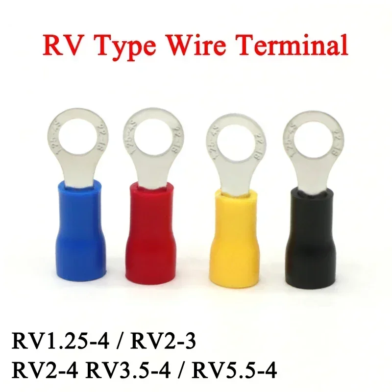 50pcs RV1.25-4 RV2-3 RV2-4 RV3.5-4 RV5.5-4 Wire Terminal Crimp Splice PVC Insulation Circular Round Cold Press Cable End Connect