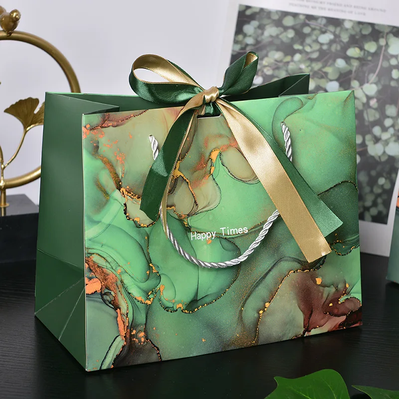Modische Geschenktüten mit Marmormuster, hochwertige Handtaschen mit Farbband, farbig bedruckte Verpackungsbeutel für stilvolle Geschenkverpackungen – Detail 5