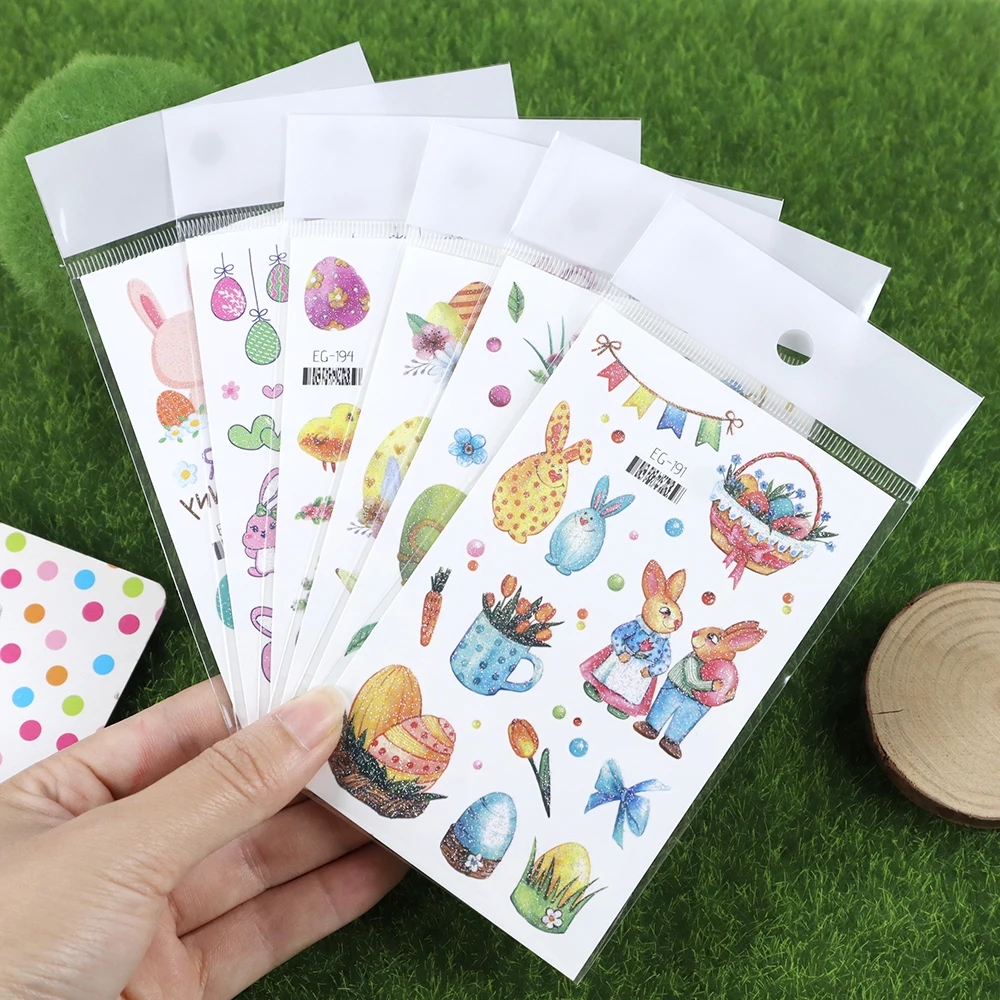 12Pcs Easter Temporary Tattoos For Boys Girls ,Bunny Easter Eggs Spring Flowers Carrots Pattern,Waterproof Body Art Stickers