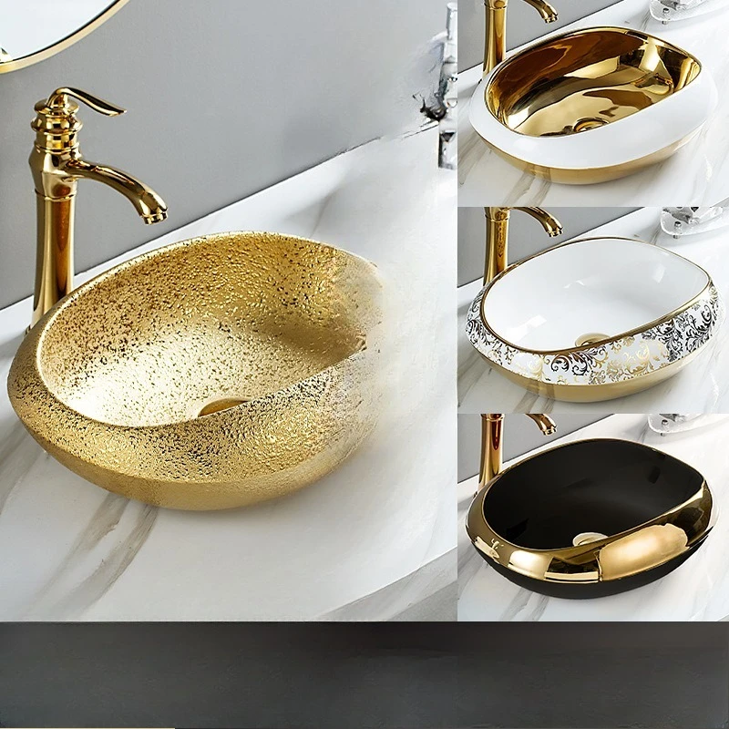 Nordic electroplated ceramic hand basin Hotel household bathroom ceramic table basin