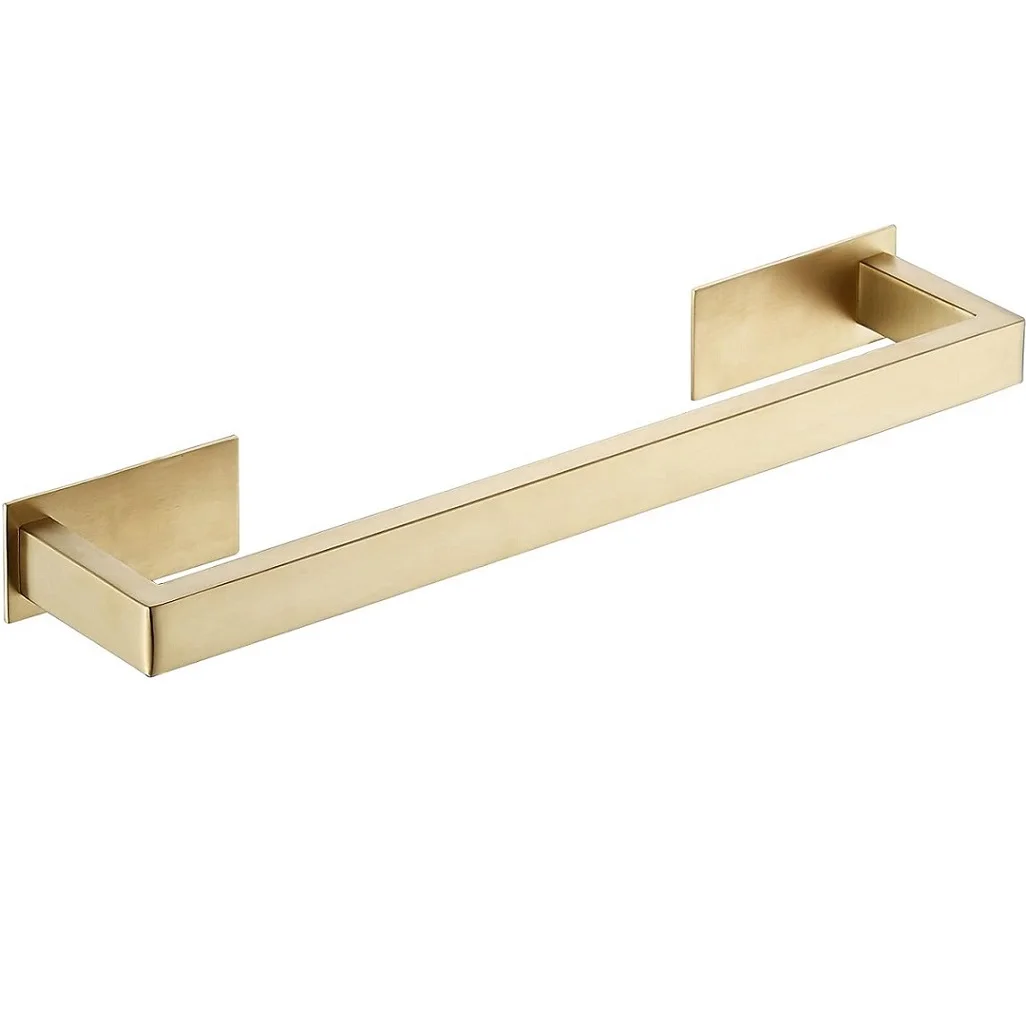 

Self Adhesive Stainless Steel Bathroom Towel Rail Hanger With Single Bar, Brushed Gold 15.2-Inch Square Towel Holder