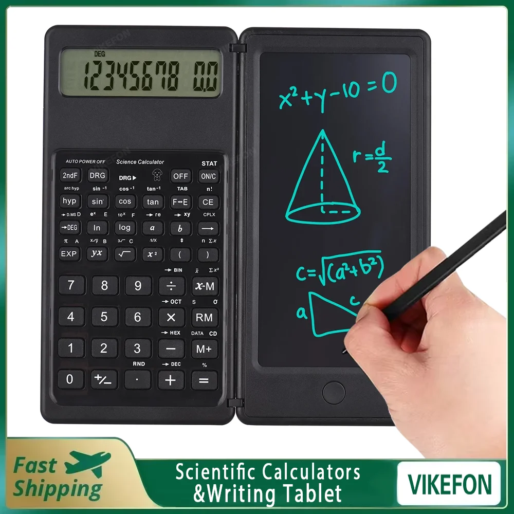 2-In-1 Foldable Scientific Calculator & 6 inch Writing Tablet 10 Digit LCD Display For College Office Student Teacher Accountant