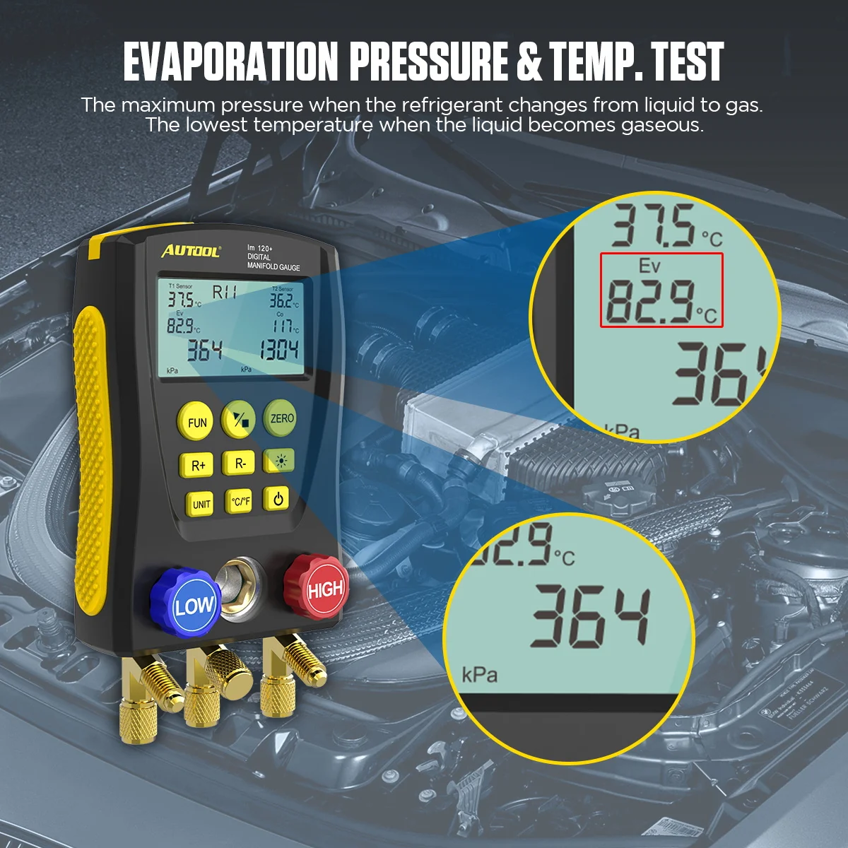 AUTOOL LM120+ Refrigeration Tool Digital Manifold Meter HVAC Vacuum Temperature Meter Tool Refrigeration Temperature Tester