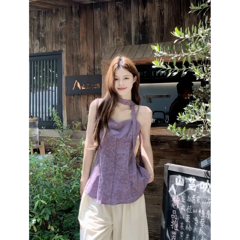 

Women Clothes Summer Fashion Casual Jacquard Solid Color Sling Female Trend Sexy Fashionable All-match Temperament Camisole Tops