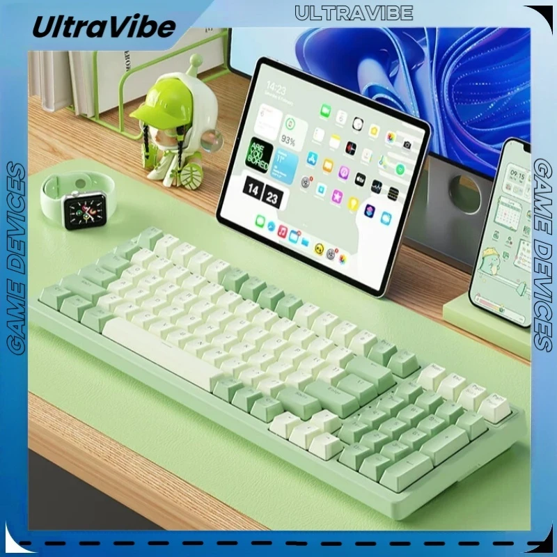 

Mechanical Keyboard mouse suit hot swappable dual-mode 2.4G wireless Bluetooth Green Theme 98 key external laptop desktop office