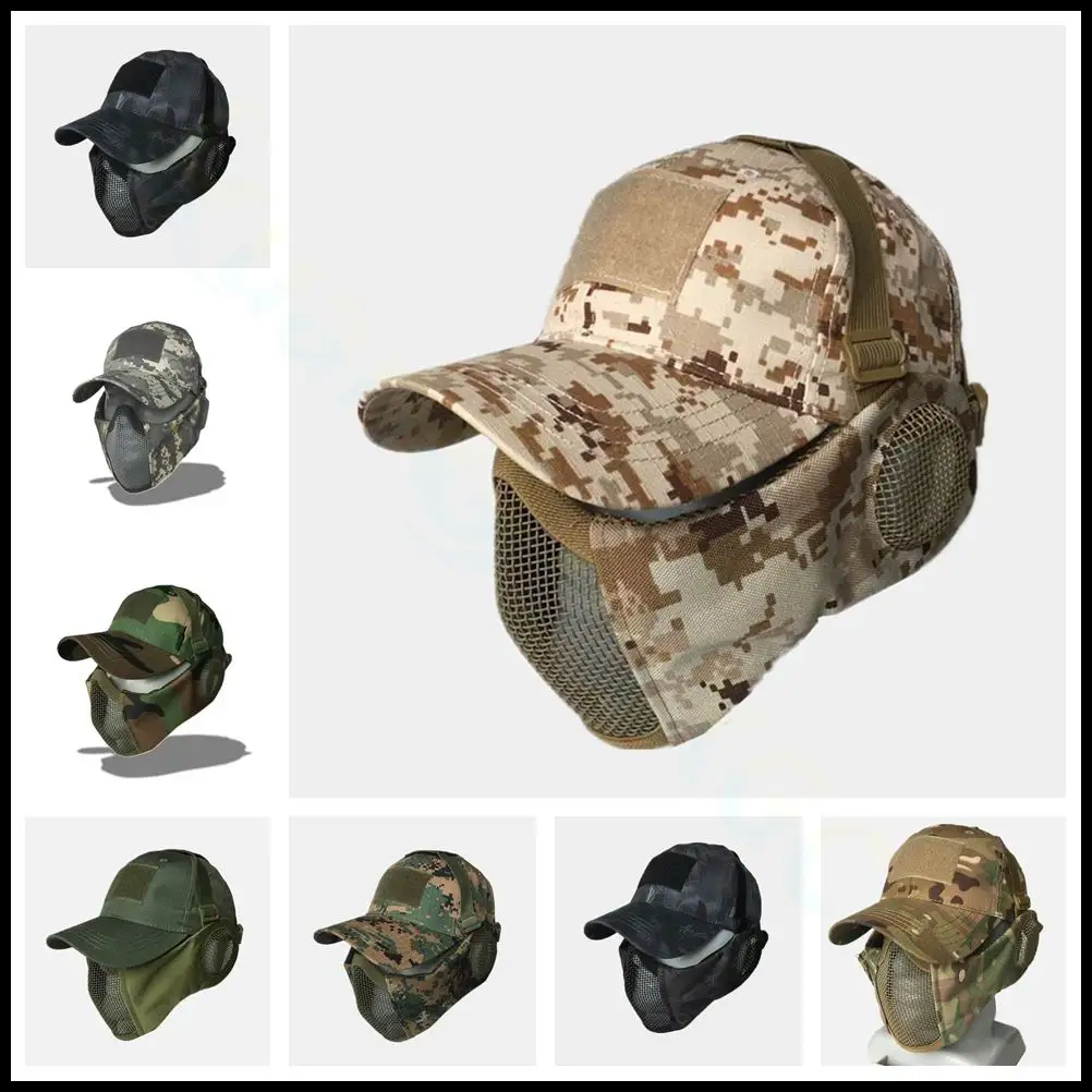 Maschera militare tattica softair Half Face Strike maschera protettiva con teschio in rete metallica e protezione per le orecchie accessori per la