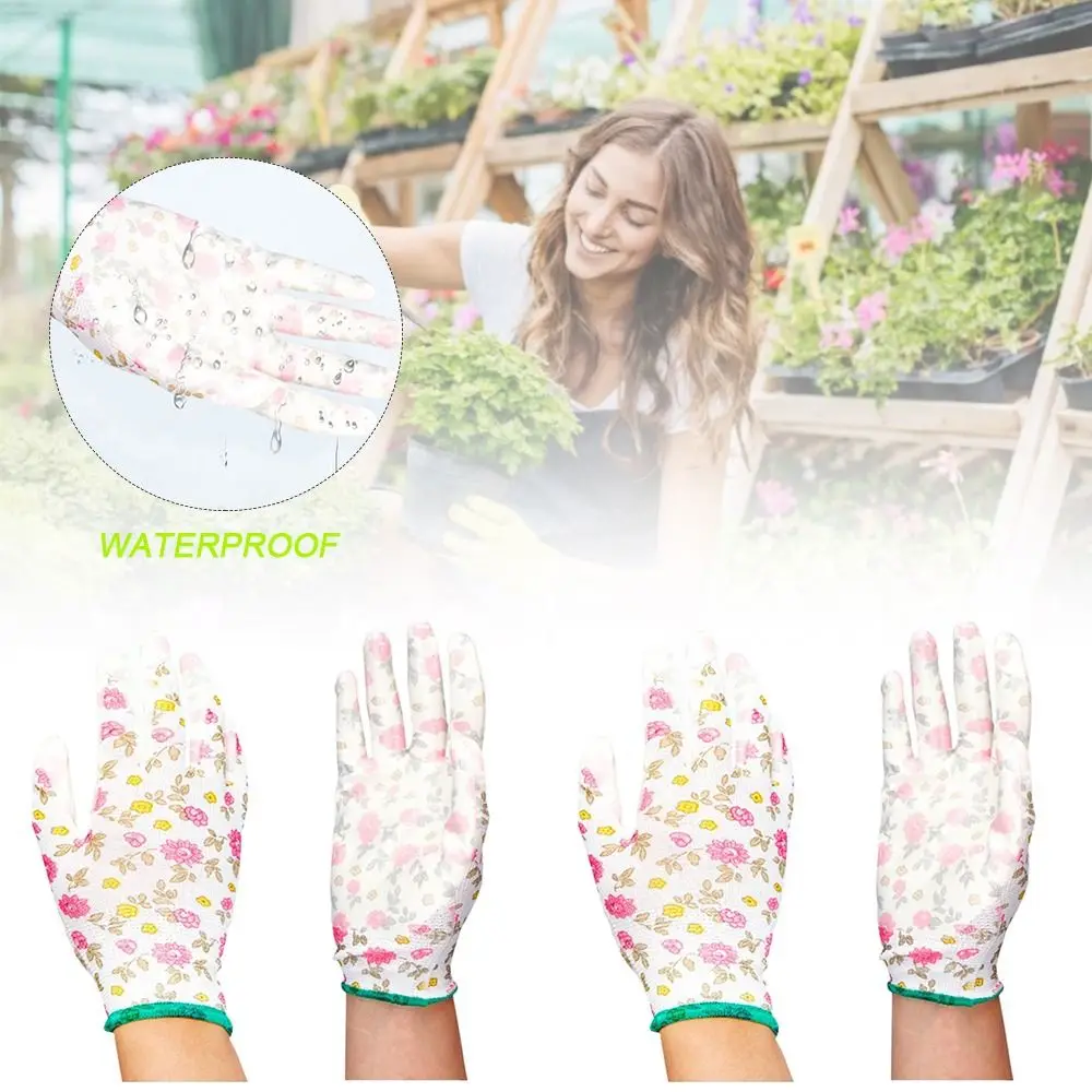 Multi-purpose Work Gloves Pink Floral Pattern Nitrile Kids Gardening Glove Labor Protection Anti Prickling Protective Mittens