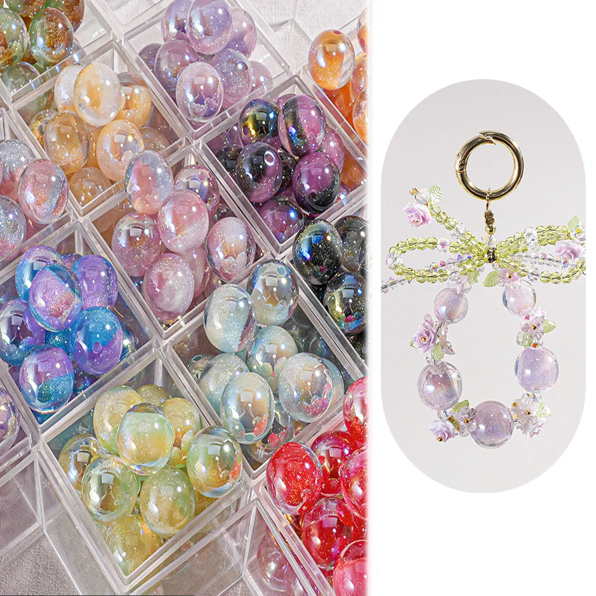 

10pcs 16mm Color Changing Heart Beads DIY Crystal Phone Chain Keychain Bag Charm Jewelry Making