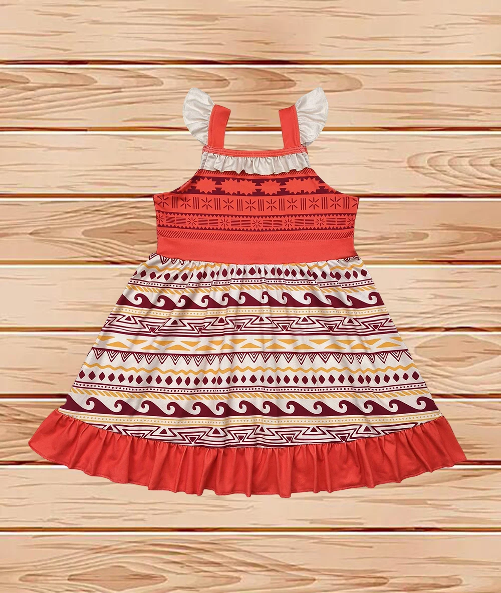 

4.12 Wholesale Hot Sale western boutique Baby Girls Aztec Flutter Sleeves Patchwork Knee Length Dresses
