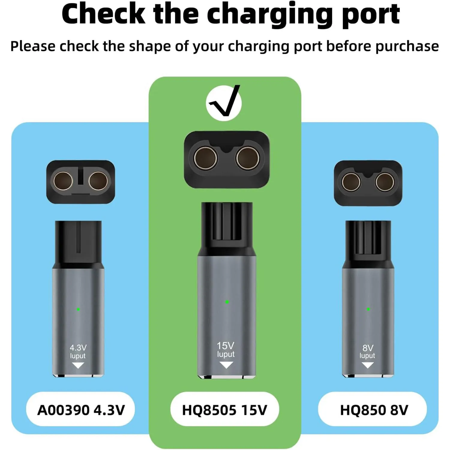 2 Pack 15V Type-C HQ8505 Charger Adapter, USB-C Charging Converter for Philips Norelco HQ8505 7000 5000 3000 9000 Series