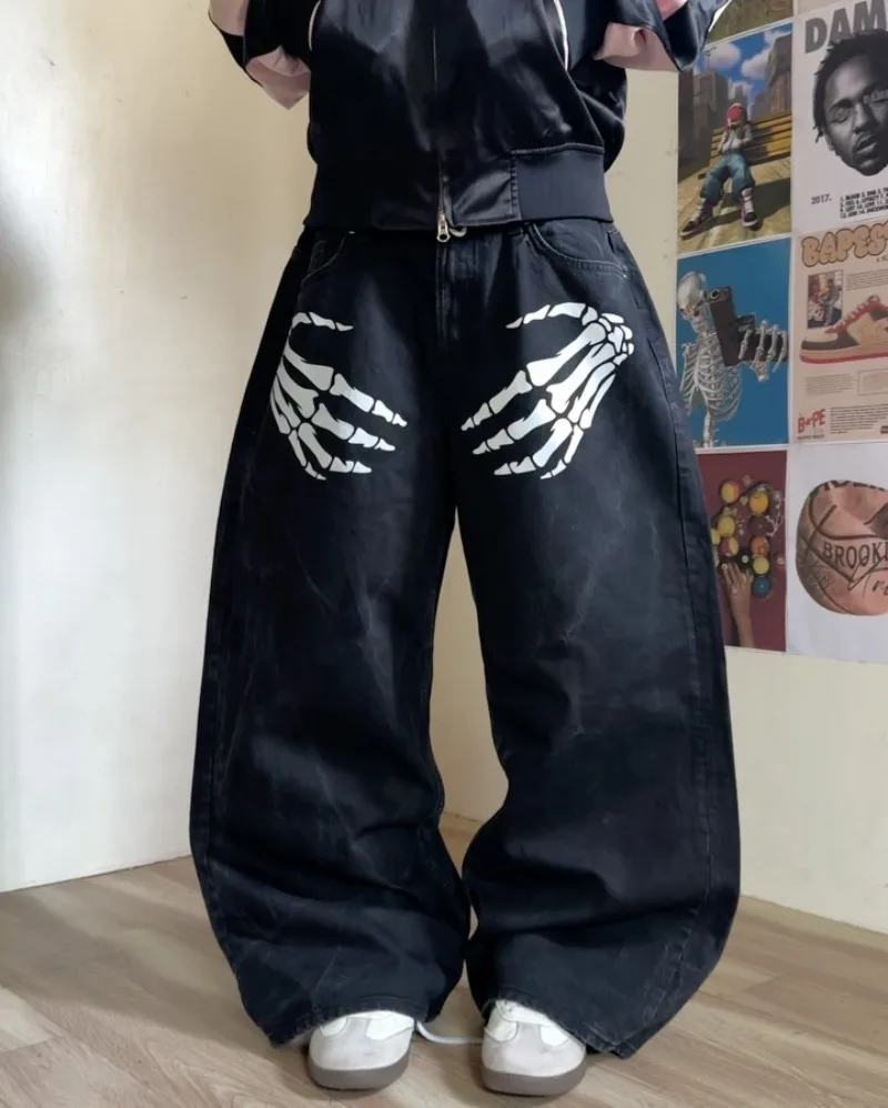 

High Street Harajuku Gothic Graphics Retro Baggy Jeans Men Vintage Streetwear Trousers Hip Hop Casual High Waist Wide Legs Women