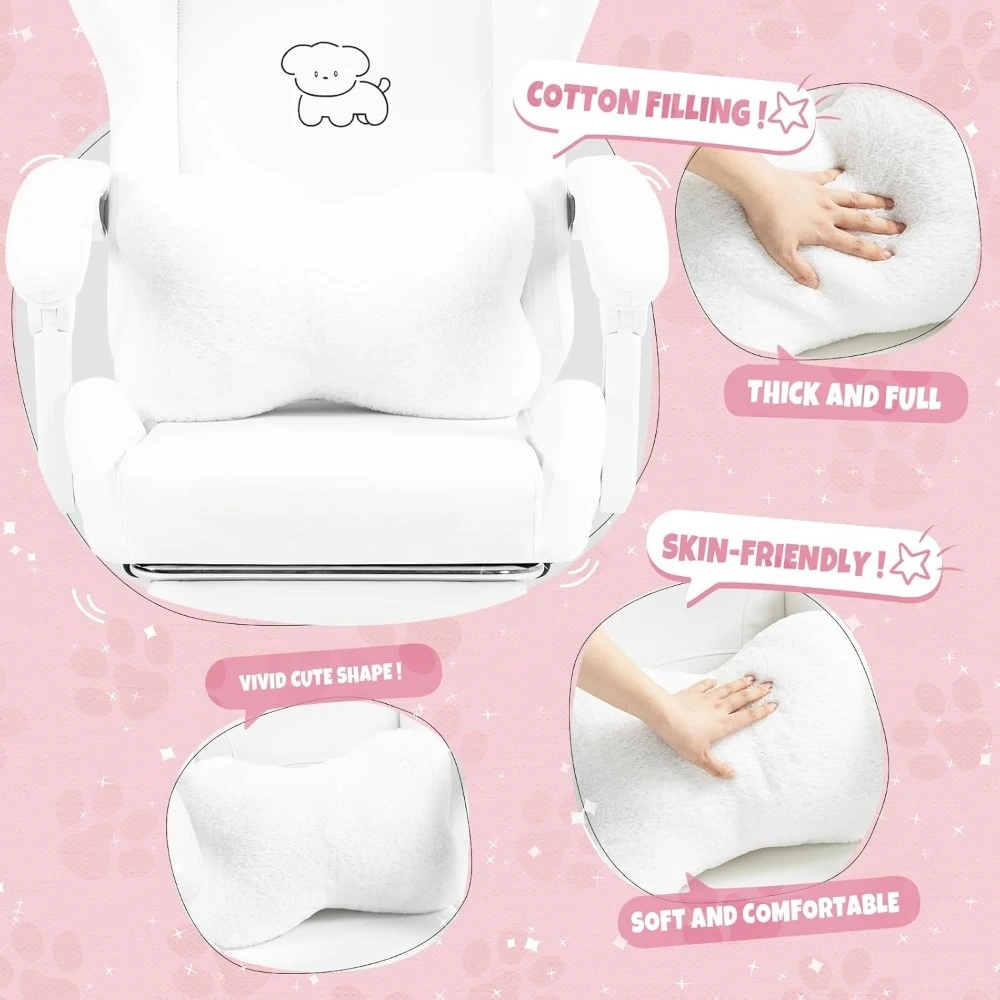 Cute Gaming Chair with Lumbar Cushion and Decorative Ears, Ergonomic Computer Chair with Footrest