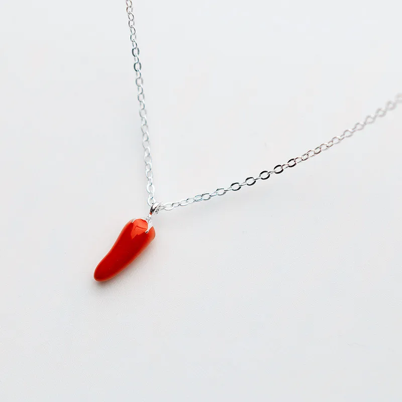 925 Sterling Silver Necklace Classic Cute Red Pepper Pendent Simple Enamel for Women Girl Jewelry Gift Dropshipping Wholesale