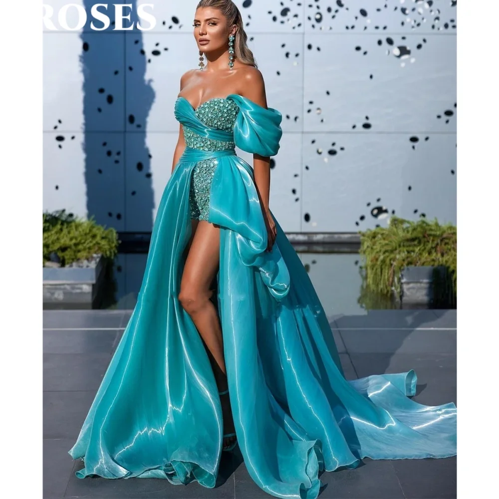 

ROSES Sexy Sweetheart One Shoulder Prom Dress for Woman Shiny Sequins Special Occasion Dresses Pearl High Split Ball Gown 프롬 드레스