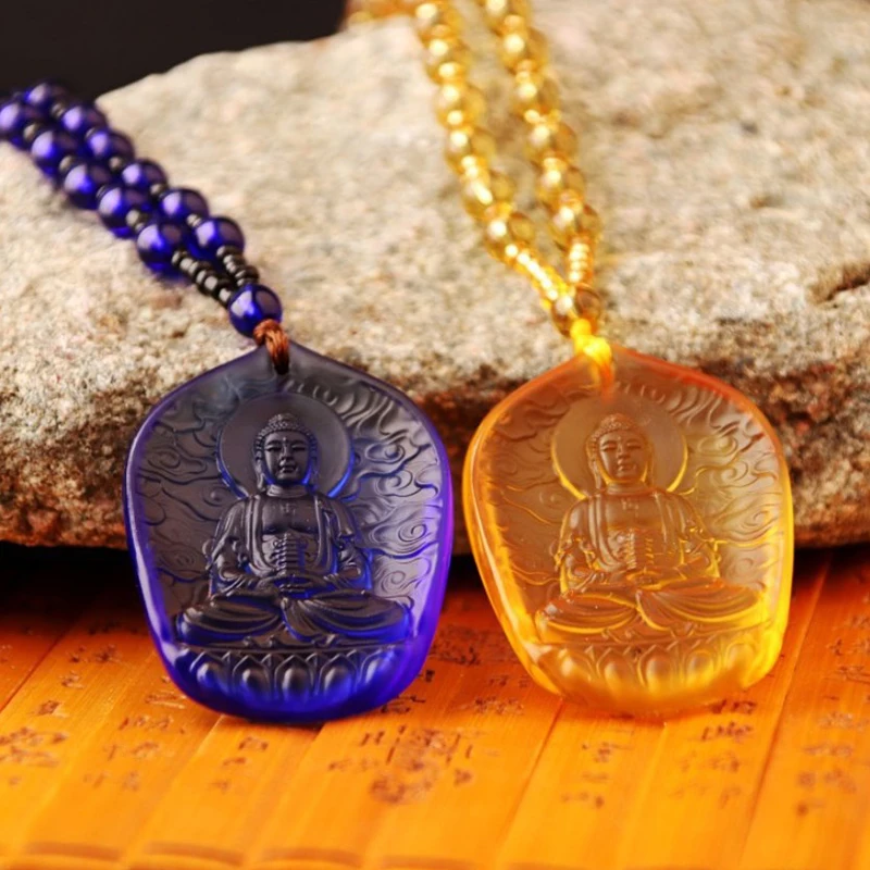 Handmade Necklace Nepal Buddhist Mala Stone Beads Buddha Statue Pendant Statement Lucky Amulet