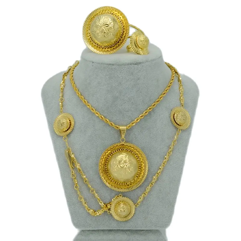 Anniyo Ethiopian Traditional Jewelry set Necklace/Ring/Bangle/Forehead Chain Ethiopia Gold Color Eritrea Items #LS00001