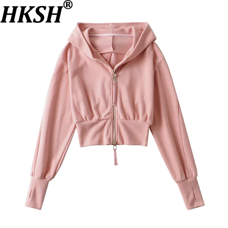 

HKSH осень-зима новая женская толстовка с капюшоном на двойной молнии сплошной цвет на талии универсальная уличная одежда повседневное пальто HK17762