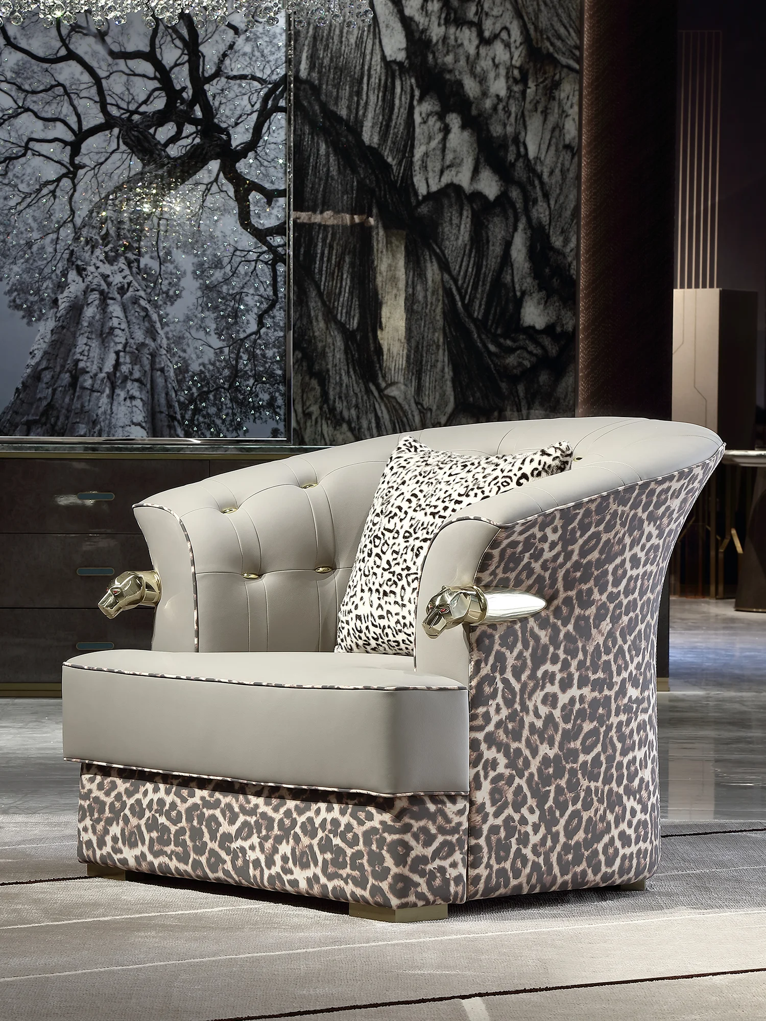 

Modern Italian light luxury leather leopard print lounge chair creative single sofa chair