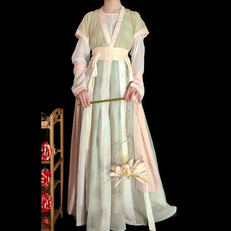 Tang Yanzi Hanfu Women's Crew Neck Cardigan Waist Skirt Restoration Tang-made Silk Spring and Summer