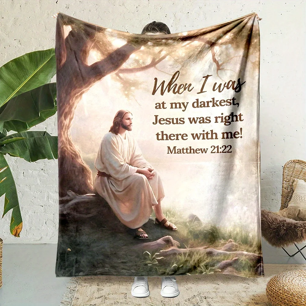 Spiritual Bible Verse Throw Blanket Christian Scripture Gift for Home Decor Jesus Inspirational Lapghan Cozy Prayer Mat Christ
