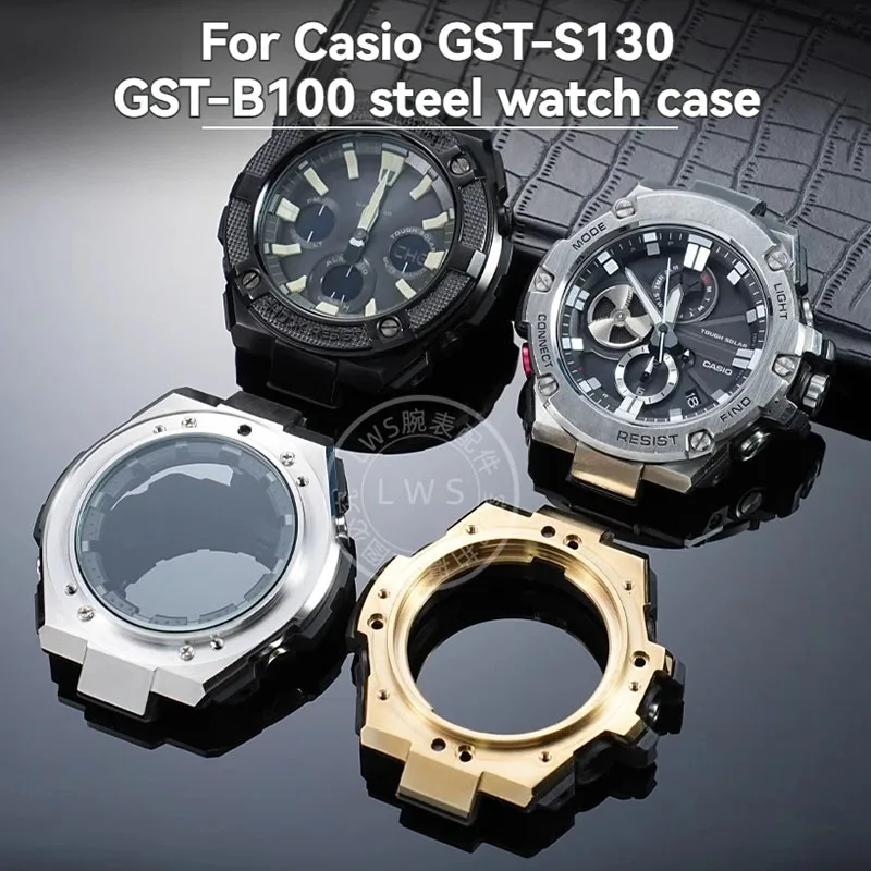 حافظة ساعة من الفولاذ المقاوم للصدأ لساعة كاسيو GST-S130 GST-B100 حافظة متوسطة الغطاء الخلفي مسامير GST إطار معدني شل ملحقات الساعة
