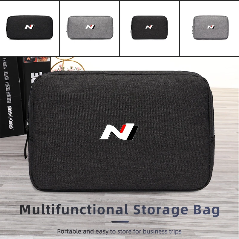 Car Logo Digital Storage Bag Waterproof Data Cable Travel Handbag For Hyundai N I30 I20 IX35 Tucson Accent Elantra Getz Genesis