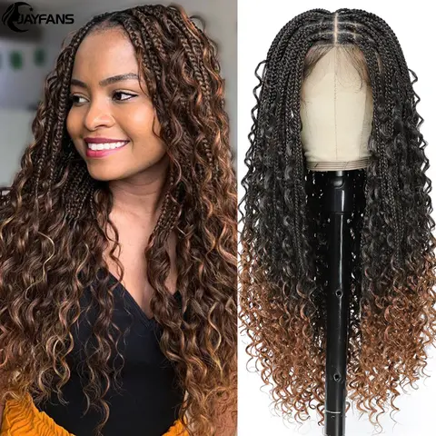 باروكة شعر بوهيمية مضفرة طويلة جدًا بطول 26 بوصة للنساء ذوات البشرة السمراء، باروكة شعر بوهو مضفرة، ضفائر ملتوية، باروكة شعر مضفرة جزئية من الدانتيل مع شعر صغير