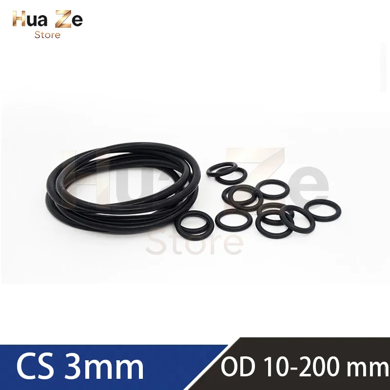 20 50 100pcs , CS 3mm OD 10 11 12 13 14 15 16 17 18 19 20-200mm,Black NBR O-Ring Seals Oil Resistant Round Gaskets Customizable
