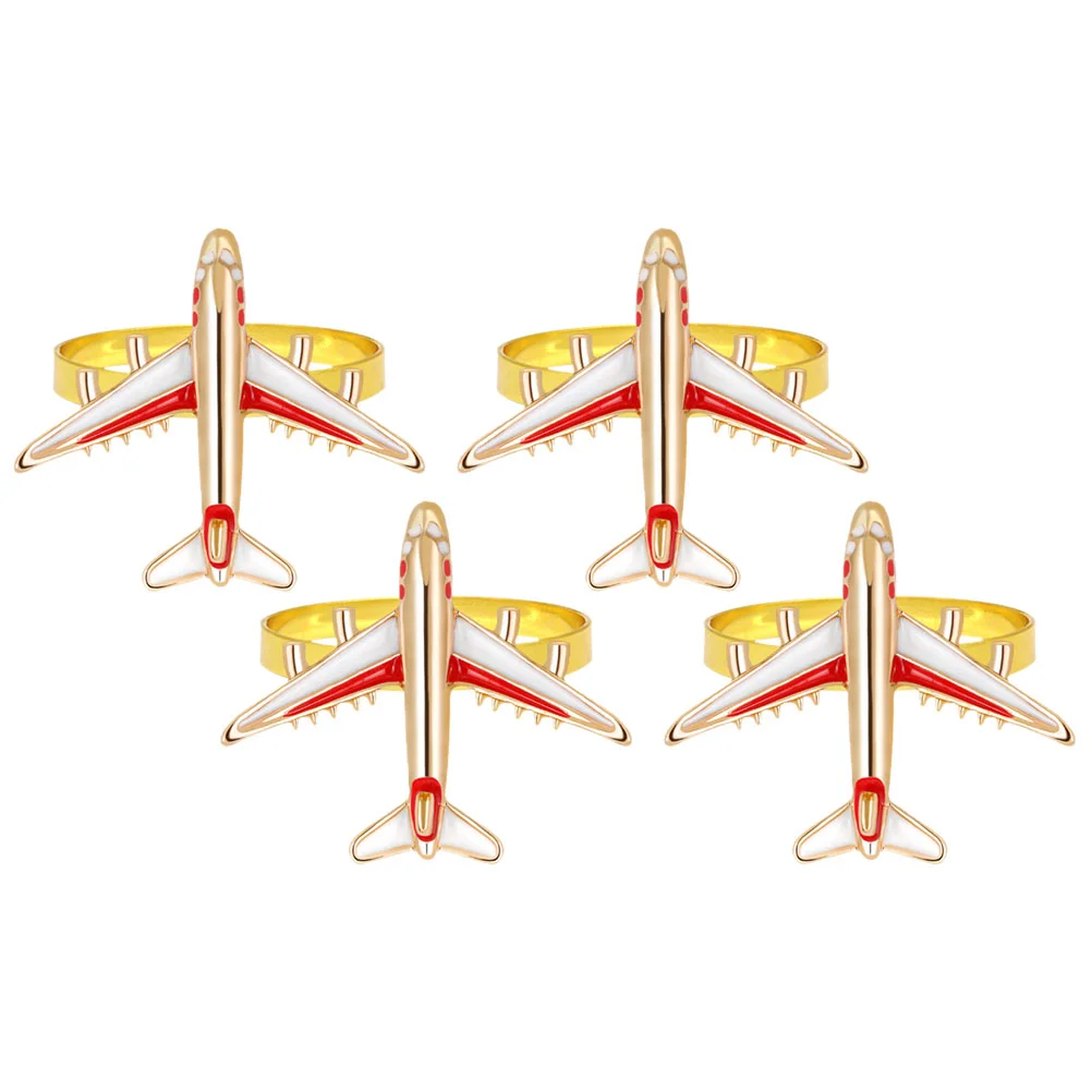 4 Pcs Airplane Napkin Rings for Napkins Dining Table Decorations The Restaurant Holder Clasps Wedding Buckles Hotel