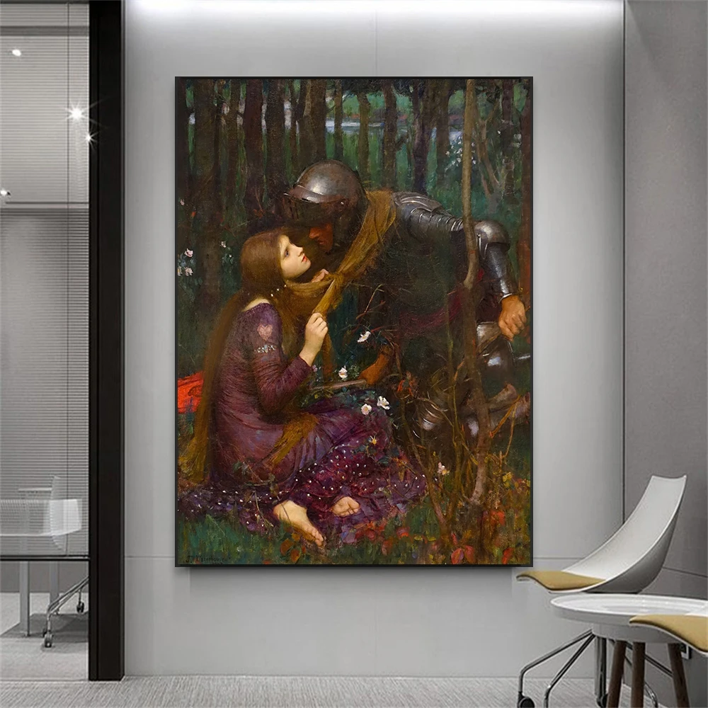 Classical John William Waterhouse Poster Famous Knight and Maiden Art Oil Painting Print Romantic Art Canvas Painting Home Decor