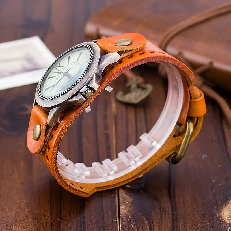 Reloj clásico Retro Para hombre y mujer, pulsera de cuero de vaca, reloj de pulsera de cuarzo romano, envío directo