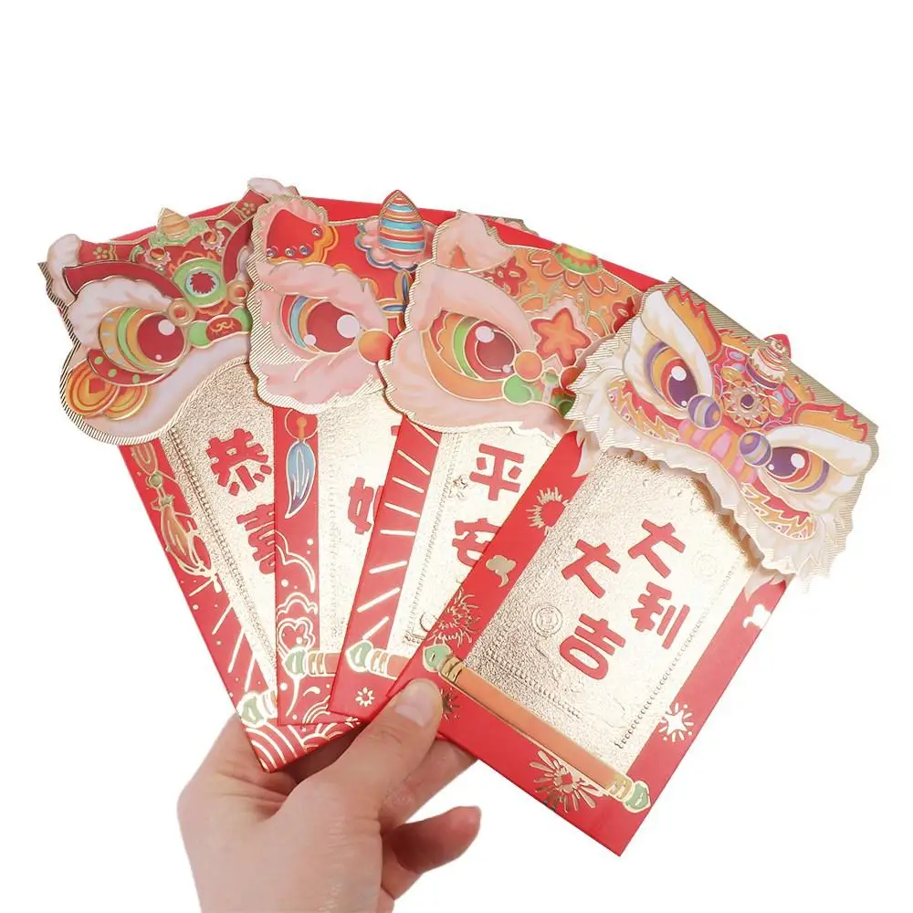 4Pcs/set 2024 New Year Packet Red Envelope Luck Money Bag Best Wishes Blessing Bag Dragon Pattern Good Luck HongBao Party Gifts