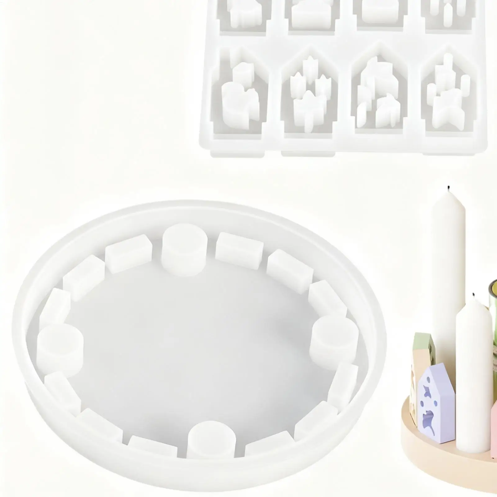 عيد الميلاد الراتنج قوالب سيليكون 12-تجويف مع قاعدة غير عصا منازل عيد الميلاد قالب الشمعدان للشمع مجيء ديكور المنزل عطلة #5