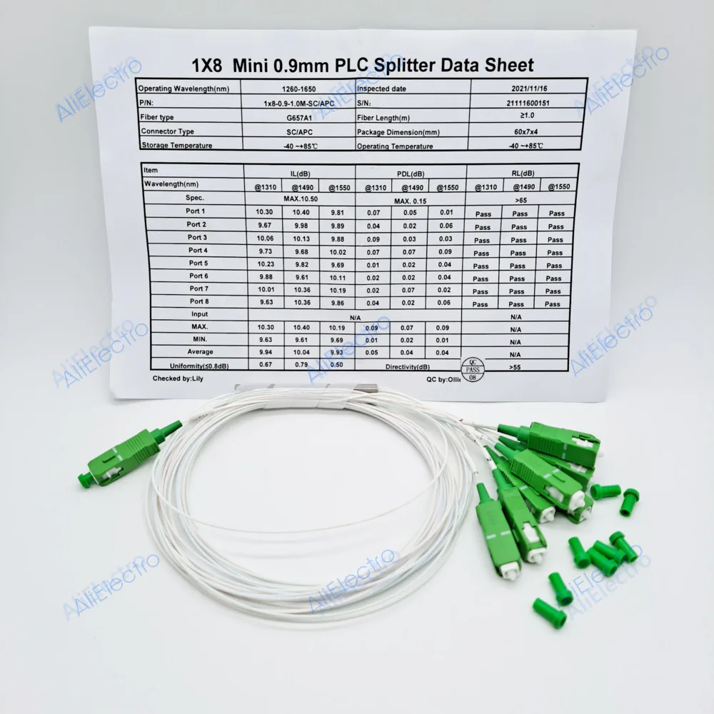 Imagem -02 - Apc Fibra Óptica Divisor Branco Cor Plc1x2 16 32 Único Modo 0.9 mm G657a1 1m Ftth 10 Peças Lote sc