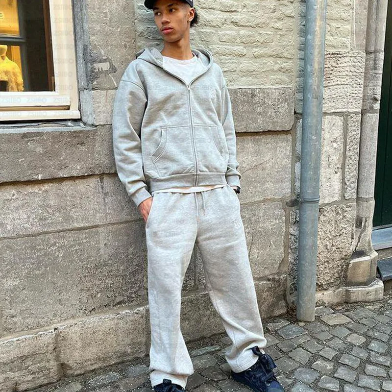 Hooded Casual Warm Pants Set Street Retro Embroidery Sportswear Hoodie High Street Autumn Winter Man Ladies Sweatsuits