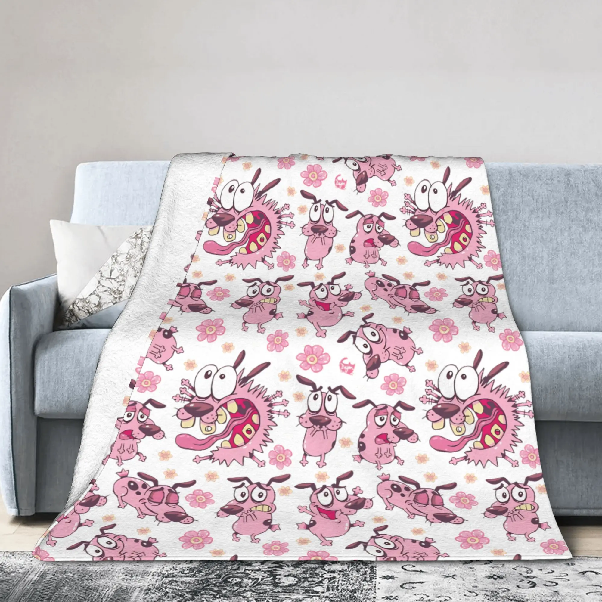 Couraged Cowardlys Dogs Blankets Cartoon Flannel Awesome Soft Throw Blanket for Bedding Lounge Autumn/Winter