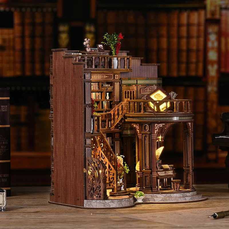Modellino in Miniatura Fai-da-Te di Biblioteca, Angolo Lettura Urbano Moderno, Casa delle Bambole 3D in Legno