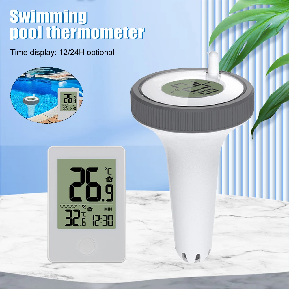 

Floating Swimming Pool Thermometer Wireless Pool Thermometer with Indoor Temperature Monitor Clock for Pond Hot Tub Aquarium