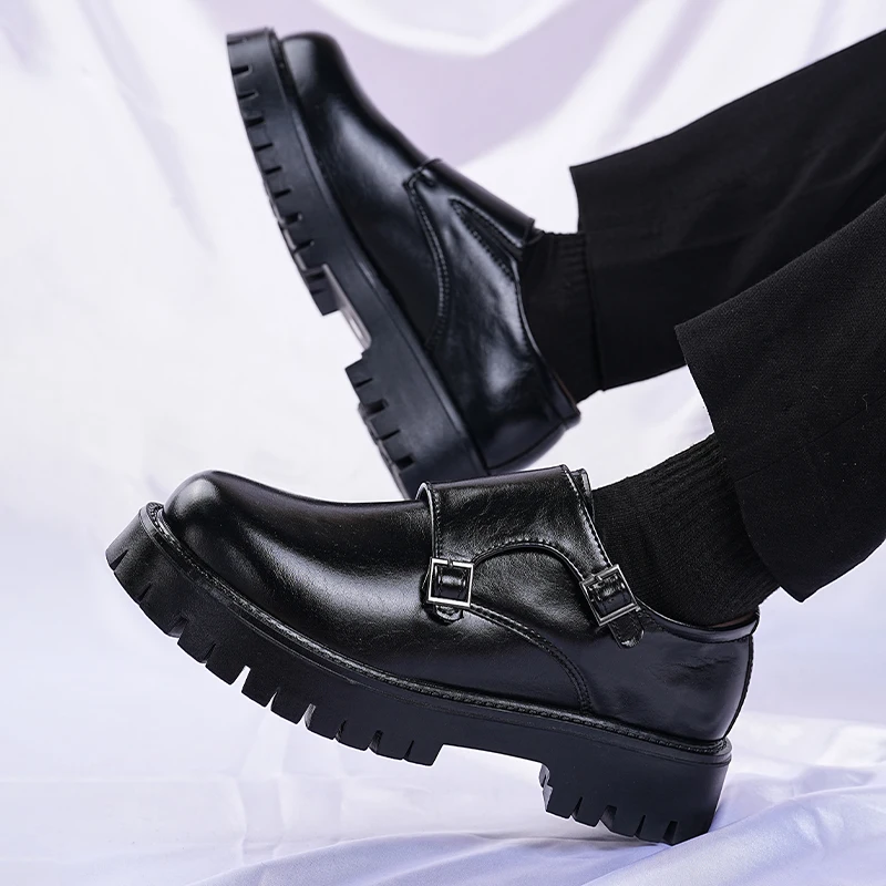 Loafers Men Leather Shoes Fashion Luxury Slip-On Casual Shoes Big Size 46 Thick-soled British Style Black Formal Business Shoes