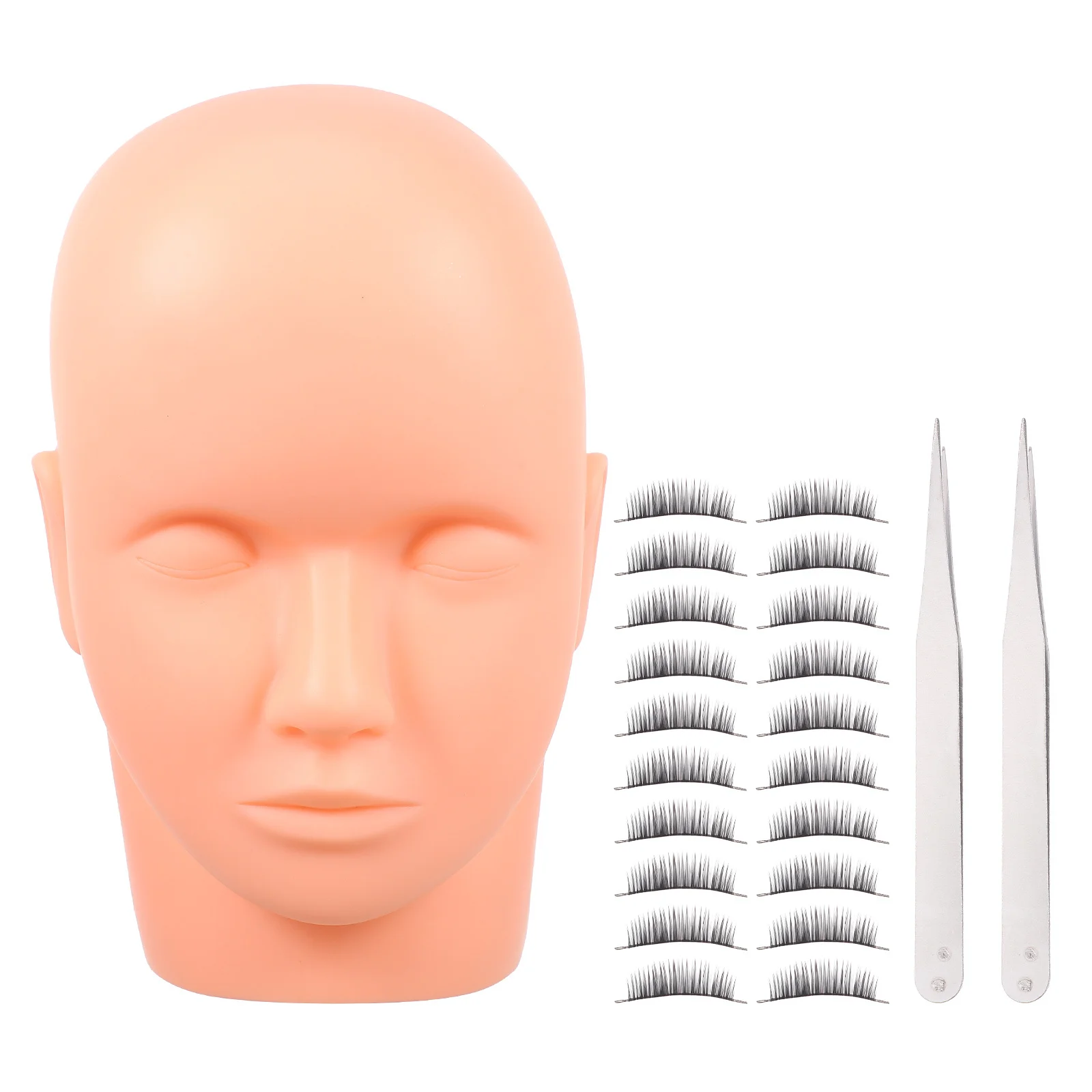 1セットまつげエクステキットシリコンマネキンヘッドメイクアップ練習用フェイス、つけまつげ、ピンセット、ツール付き